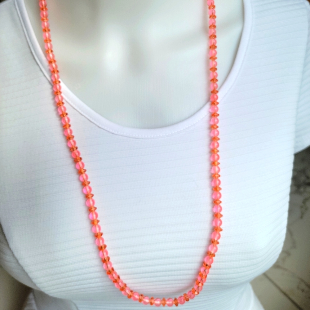 Vintage Coral pink beaded necklace